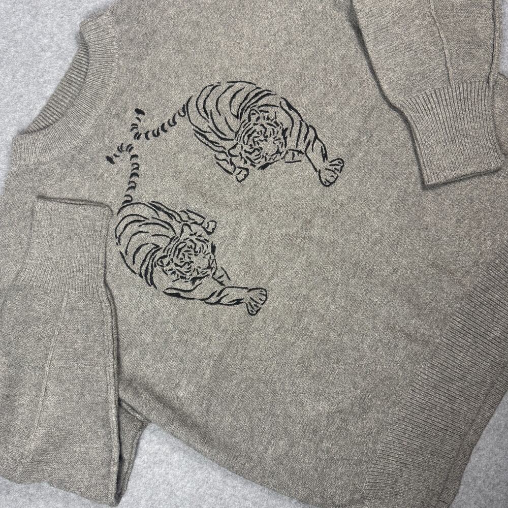 Promesa Tiger Graphic Knit Sweater NWT Grey Oversized Crewneck Small
